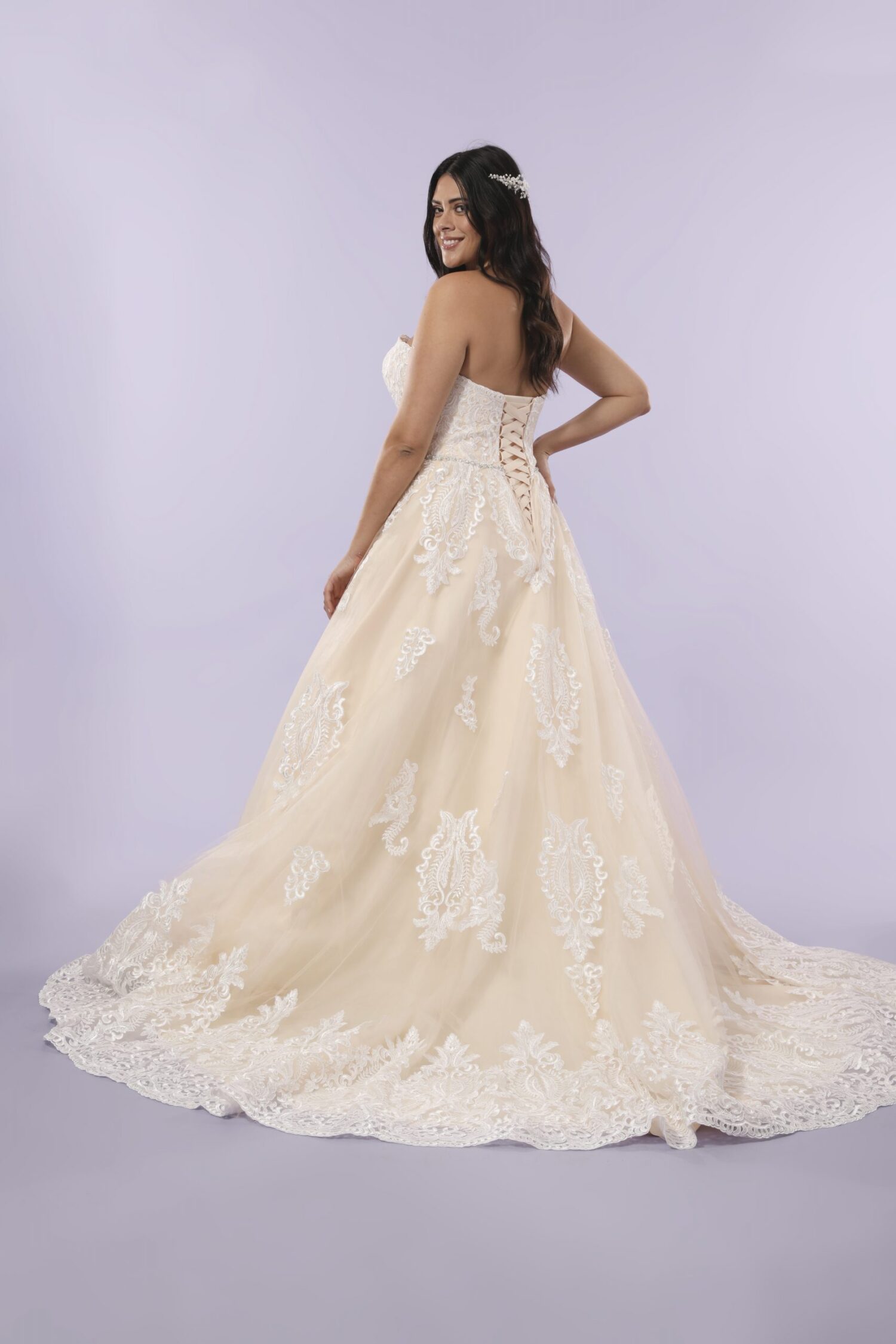 Nevaeh - a traditional strapless ball gown with lace detailing - Image 3