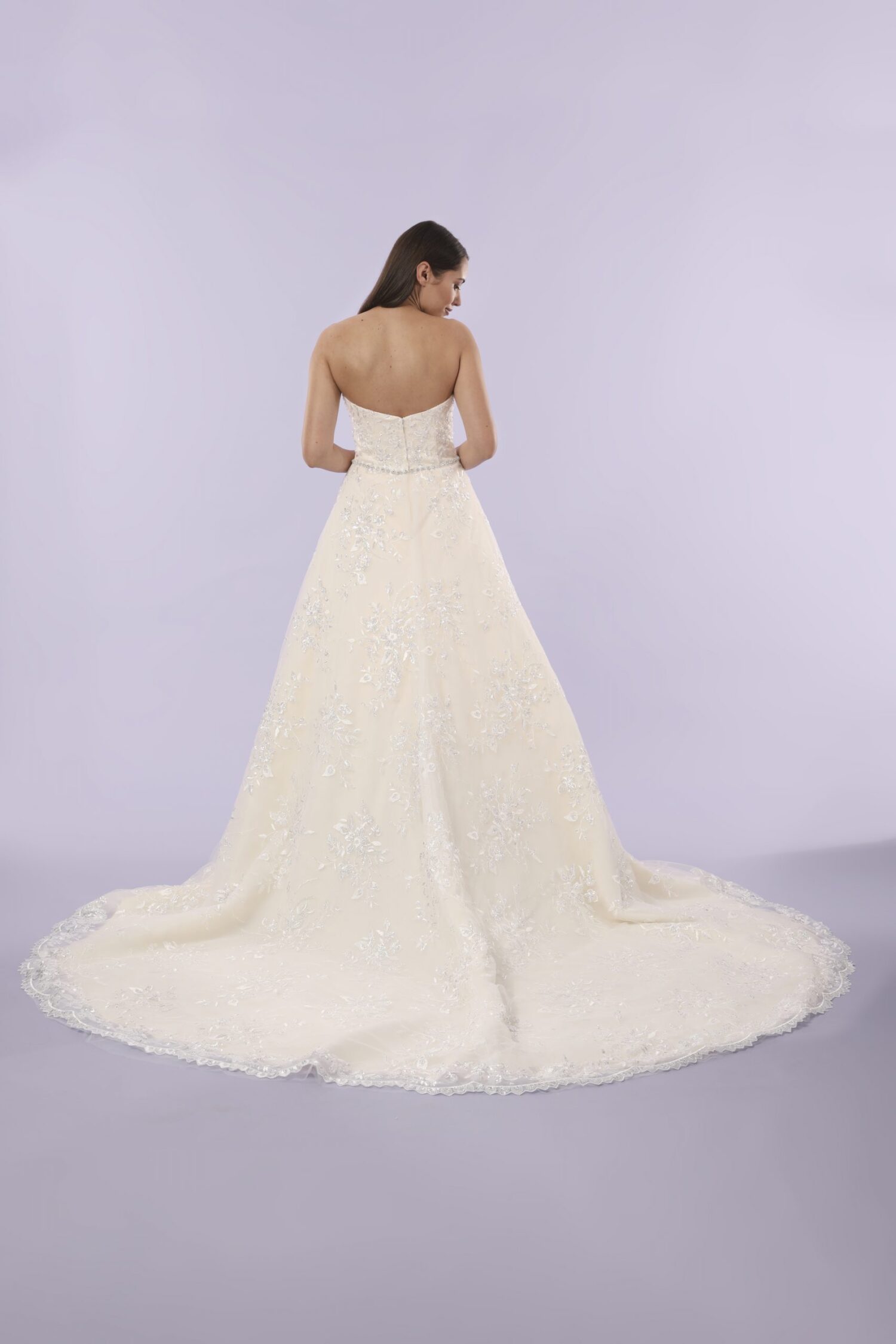 Nevaeh - a traditional strapless ball gown with lace detailing - Image 5